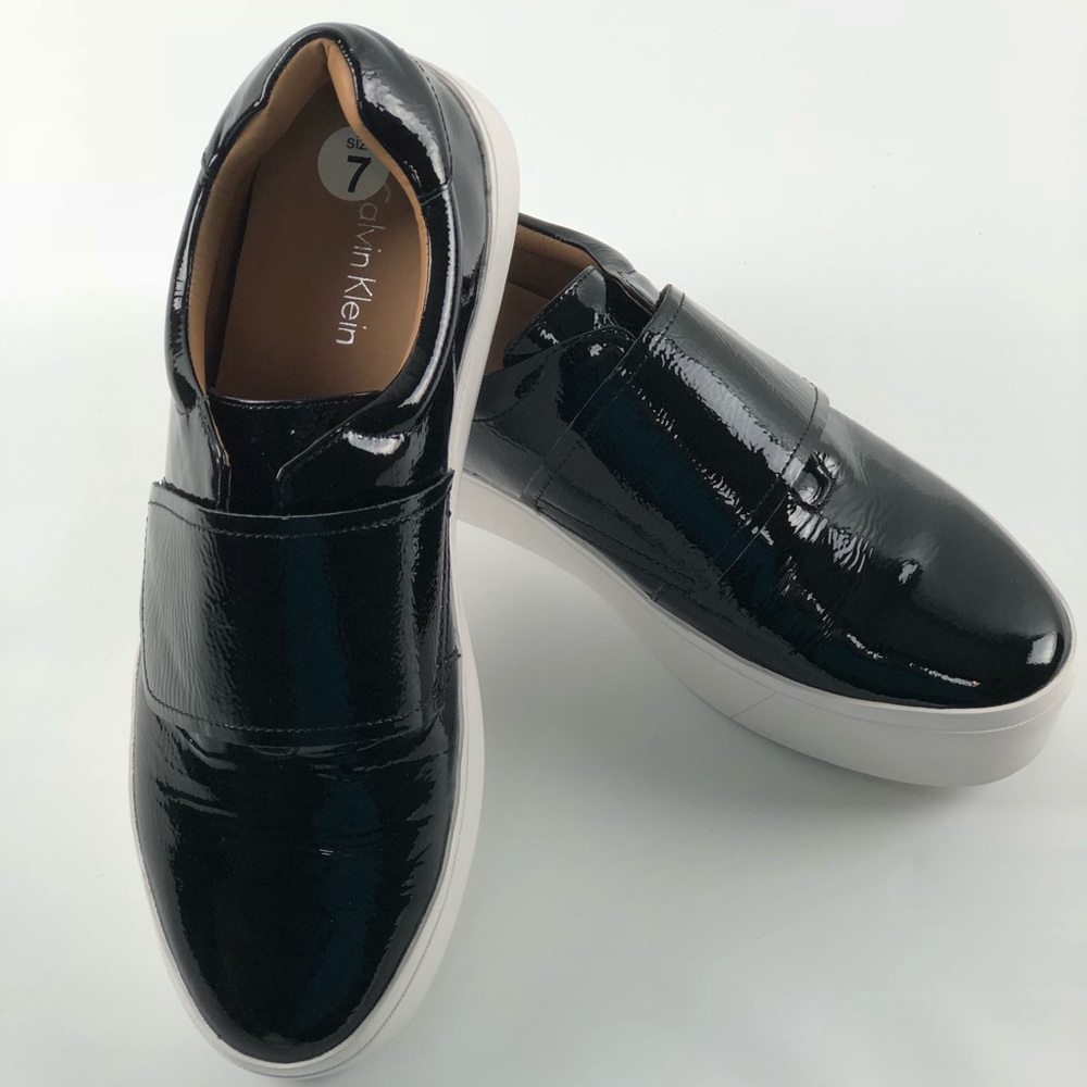 Calvin Klein black patent platform sneaker JAIDEN